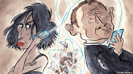 An image depicting Alice, Bob, and Eve from a 2013 article in the Economist on quantum-secured data.